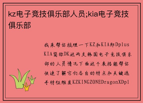 kz电子竞技俱乐部人员;kia电子竞技俱乐部